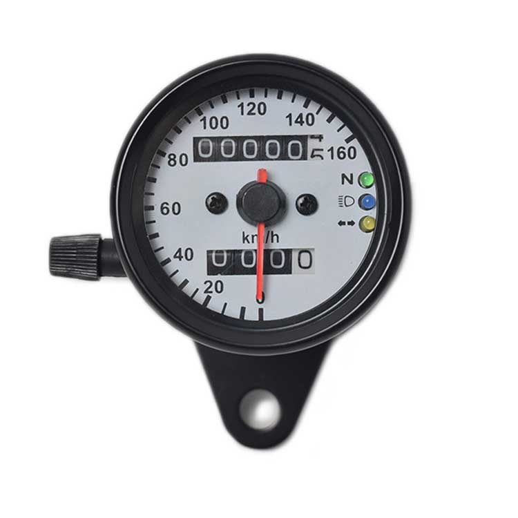 Mechanical Motorcycle Speedometer / Odometer - Black/White